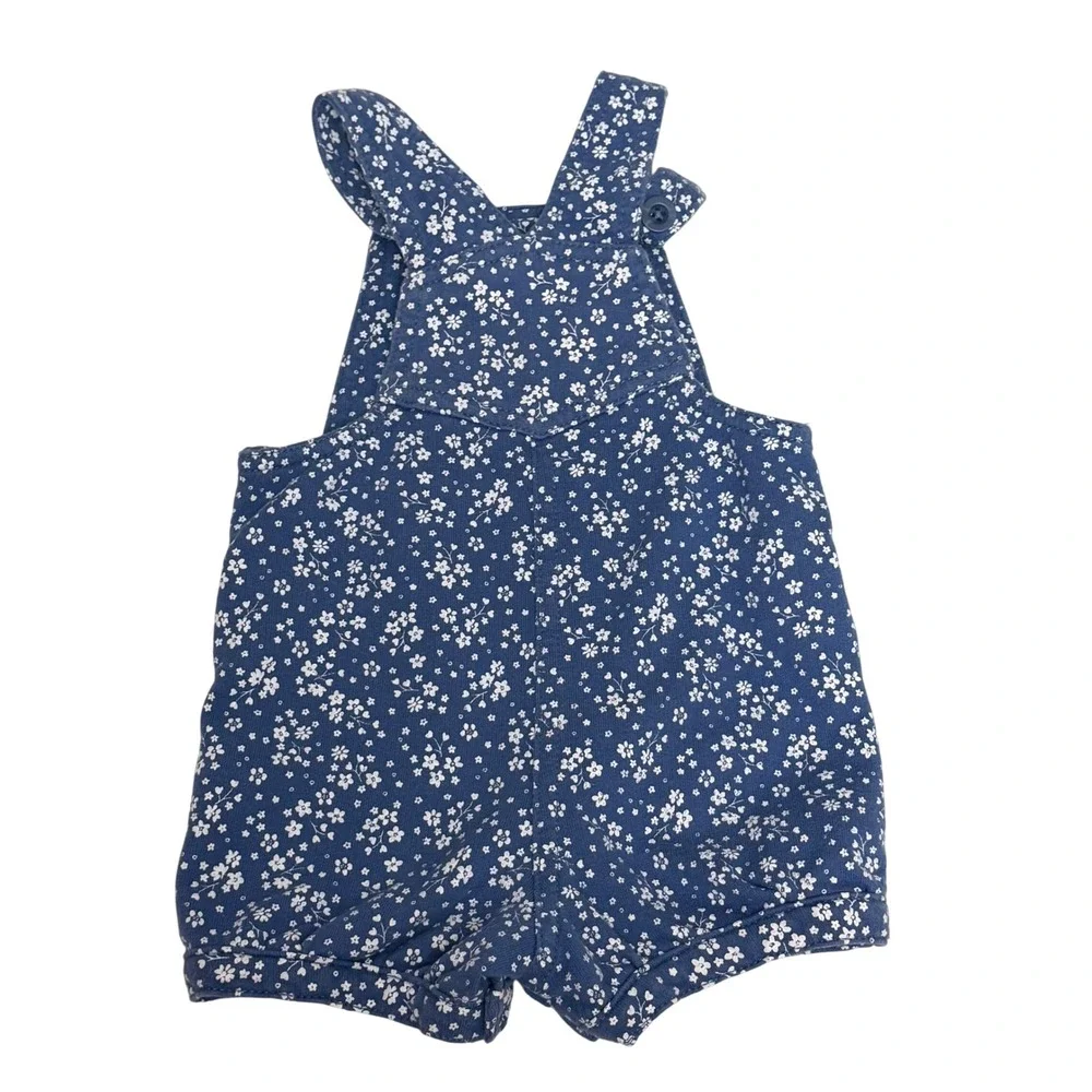 Carters Baby Girl Blue Floral Cotton Shortall Romper Overalls 12 Months